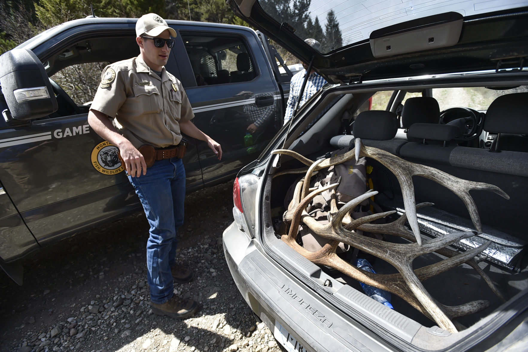 Game Warden Willie Miller takes a look at the shed antlers